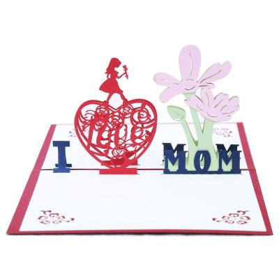 China 3D Europe Greeting Card Love Mum Flower Heart Birthday Mother's Day Gift I For Wife For Mum for sale