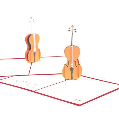 China Europe Wholesale 3D Pop Up Greeting Cards Handmade Violin Laser Cut Cheap Price Creative Gift for sale