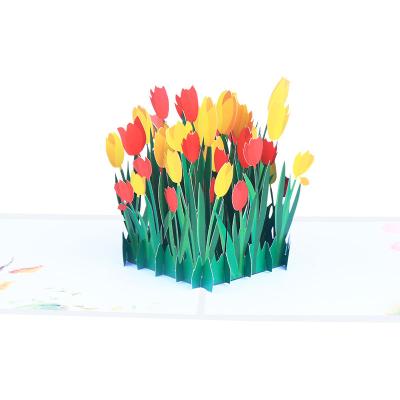 China Europe New Design 3d Tulip Colorful Pop Up Greeting Card Wholesale Handmade Beautiful Flower Paper Crafts for sale