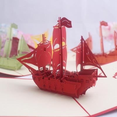 China Europe Handmade Paper Craft Laser Cut Sailboat 3D Birthday Pop Up Greeting Card for sale