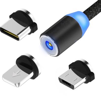 China 3in1 Mobile Phone 2m USB Magnetic Cable Charging Type Micro C Magnet Cable Braided Nylon Cable For iPhone for sale