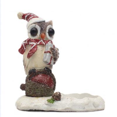 China Handmade Cutout Hat Owl Candle Holder Christmas Series Decoration Resin For Home Romantic Decoration Scandinavian Series for sale