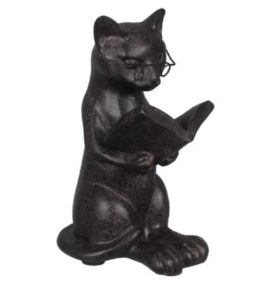 China Resin Cat Statue Reading Figurine from Europe 4.75Inch for sale