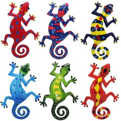 China Outdoor Indoor Art Decor Inspirational Europe Metal Gecko Wall Hanging Sculpture for Bedroom Living Room Office Home Garden, 9 inch for sale