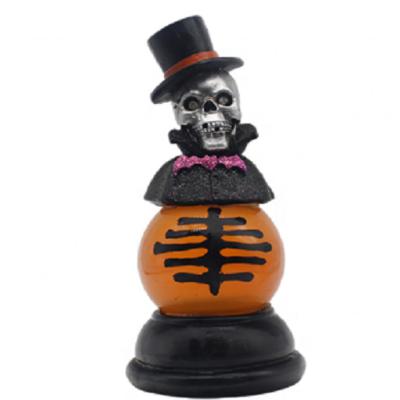 China Hot Selling Dark Skeleton Handmade Carved Resin Night Skeleton With Pumpkin Halloween Ornaments Holiday Party Garden Yard Decoration for sale