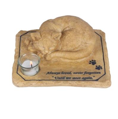 China Europe Customized Cat Memorial Stones, Pet Memorial Stones Grave Markers With Kitten On The Top With Sleeping Candle Socket, 8