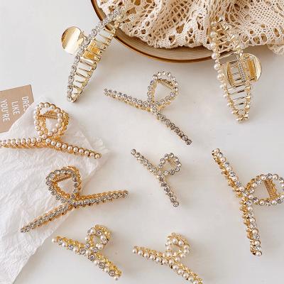 China Japan and Korean Designer Large Hair Claws Crystal Rhinestone Beads Style Gold Metal Bling Bead Clamp Hair Clips Accessory for Women Girls for sale