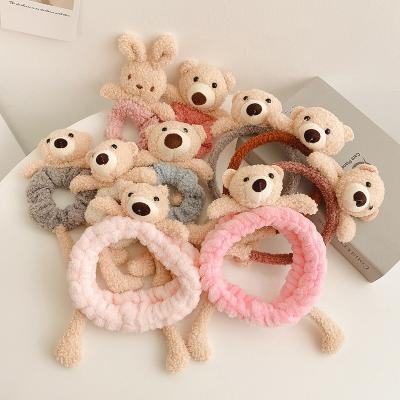 China Japan And Lovely Korean Style Bunny Elastic Hair Scrunchies Cute Bear Scrunchies For Girls Winter Faux Teddy Bear Hair Rope Plush Toy For Hair Hoop for sale