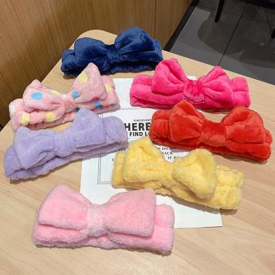 China Japan and Korean Style Women Fleece Hair Lace Face Wash Bow Headband Cosmetic Makeup Hair Band for sale