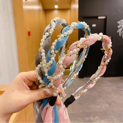 China Japan and Korean style shiny rhinestone pearl hair band for women girls thin headband head circle for sale