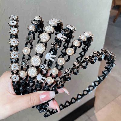 China Japan Tape Makeup Face Wrap And Korean New Style Design Double Layer Pearl Twist Braid Head Tape Black Hair Tools Headband With Clip for sale