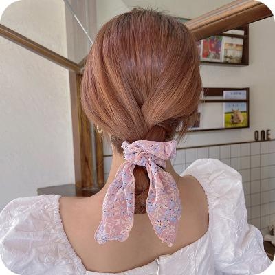 China Decorate Super Flower Fairy Purple Broken Hair With Leather Hair Rope Bow Headdress Large Intestine Hair Circle Band for sale