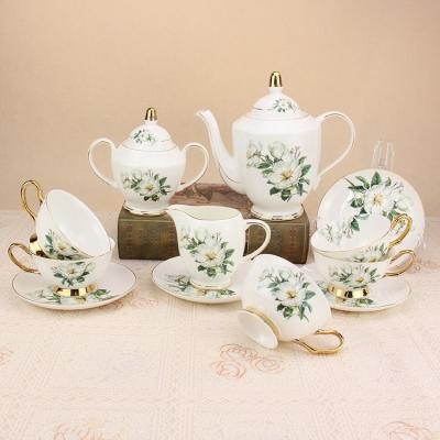 China Viable High Quality Bone China 15pc Coffee Cups And Saucers Nice Flower English Style Tea Set For Gifts for sale