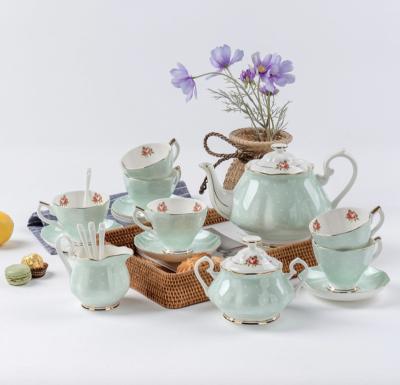 China Red Bone China 15pcs Tea Set Dinnerware Set Viable Afternoon Coffee Cup Bone China Tea Set for sale