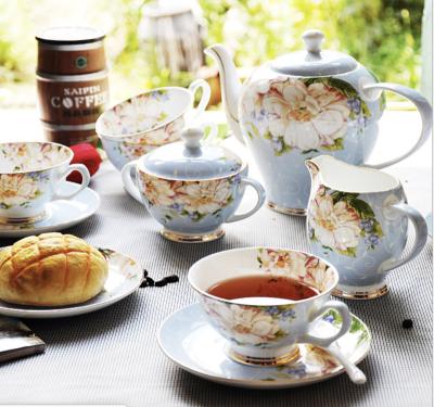 China Red Bone China 15pcs Tea Set Dinnerware Set Viable Afternoon Coffee Cup Bone China Tea Set for sale