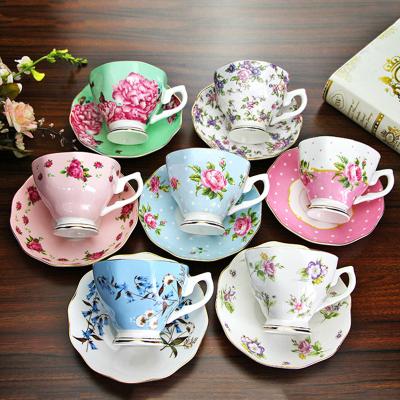 China Stocked Different Bone China Coffee Cup And Saucer Red Flowers Tea Cup And Saucer Set for sale