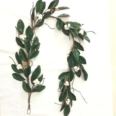 China Christamas Home Decor Decorative Magnolia Hanging Wreath With Cotton 195cm Long Dry Artificial Magnolia Leaf Garland for sale