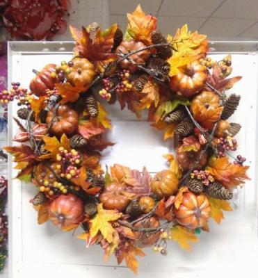 China Decorative Wreath Fall Harvest Festival Artificial Maple Pumpkins Leaves Garlands for sale