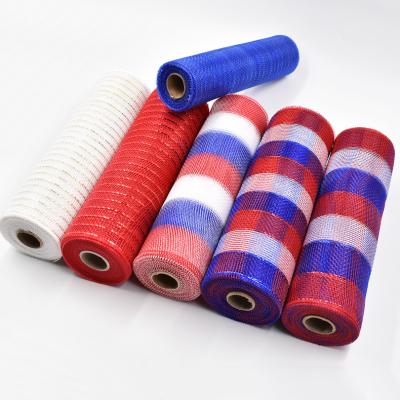 China Christmas Tree Deco Wholesales Metallic DIY Mesh Rolls Decorative Mesh Independence Day Decorating Flag Color Mesh Rolls For Garland for sale