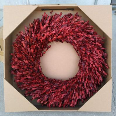 China Decorative Wreath 50cm Red Preserved Boxwood Wreath, Daily Christmas Floral Preserved Boxwood Wreath for sale