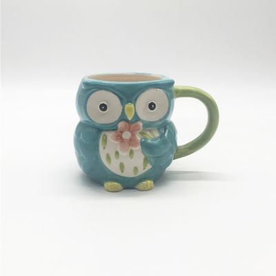 China Sustainable Animal Owl Shaped Christmas Foam Ceramic Mug for sale