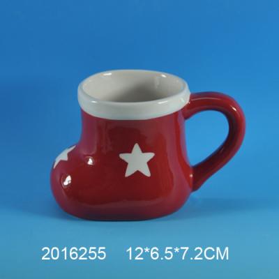 China Sustainable Cheap Shoes Boot Shaped Ceramic Christmas Foam Mug for sale