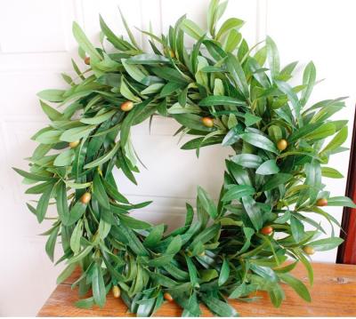 China Outdoor Decorative Garland Artificial Olive Branch Leaf Wreath With Fruit for sale