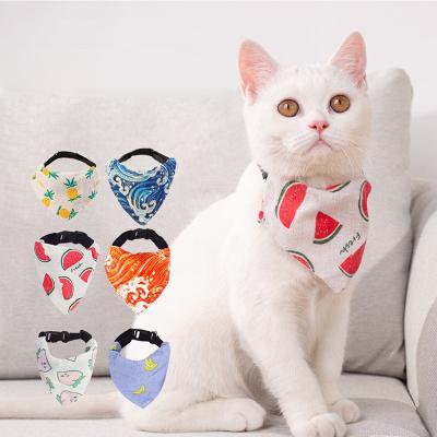 China Viable Pet Supplies Bandana 2021 Adjustable Cartoon Collar Cat Bib Triangle Scarf Cat Cotton Canvas Saliva Towel for sale