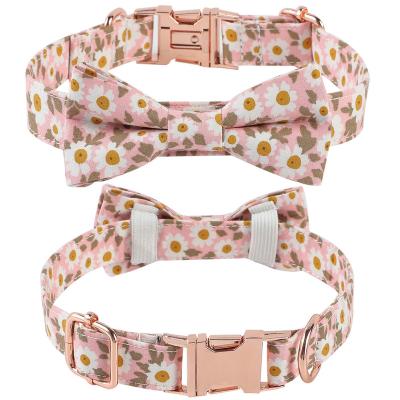 China Lights 2021 New Style Floral Print Pet Bowknot Collars For Dogs Adjustable Cotton Dog Collar Metal Buckle Accessories for sale