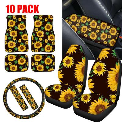 China Hot Selling General Car Seat Cute Full Set Foot Pad 10 Piece Set Sunflower Print Waterproof Rubber Car Seat Cover for sale