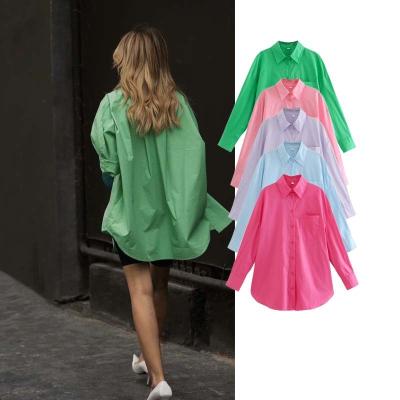 China Breathable Fashion 9 Colors 2022 Women And Girls Solid Color Cotton T-shirt With Pocket Mid Long Shirt for sale