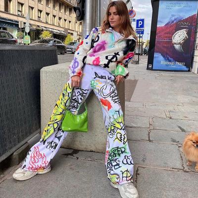 China QUICK DRY Summer Hip Hop Casual Sports Tracksuit Drawstring Pants Pattern Graffiti Printed Harem Pants For Women for sale