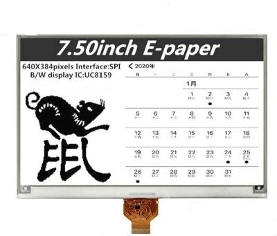 China 7.5 Inch E-Ink Display 640x384 Monochrome E-Paper Display Black On White With 7.5 High Contrast for sale