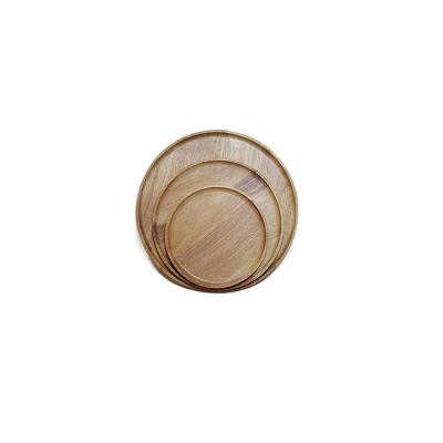 China Eco-friendly Bamboo Wooden Fruit Snack Dessert Cake Candy Salad Serving Dish Round Trays For Food for sale