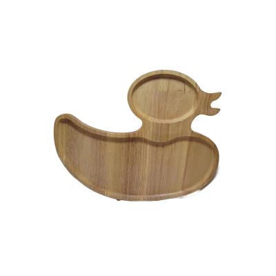 China Cartoon Duck Shape Safe Children Bamboo Dinner Dishes Viable Custom Creative Natural Solid Wooden Tray for sale