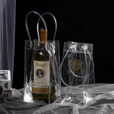 China Recycled Materials Fashion Tote Transparent PVC Wine Bag Custom Ice Bag Clear PVC Tote Shopping Bag for sale