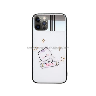 China Wholesale Custom Pattern Shockproof Phone Case For iphone 12 pro mini 11 max X XR XS 7 8 plus cartoon half mirror glass phone case for sale