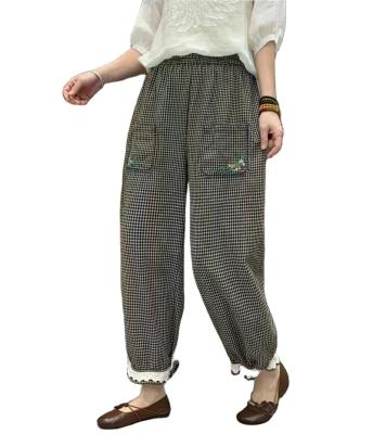 China Anti-wrinkle plaid pants loose waist pencil pants along high loose youth autumn winter sports women casual trousers for sale