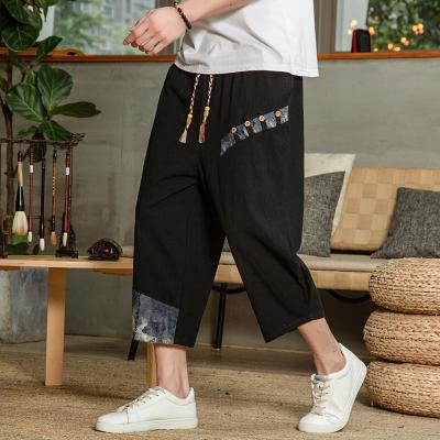 China Men's Summer Casual Cotton Harem Pants Breathable Loose Canvas Cropped Trousers Anti-pilling Loose Cropped Pants For Men's Elastic Waist Fitness Pants for sale