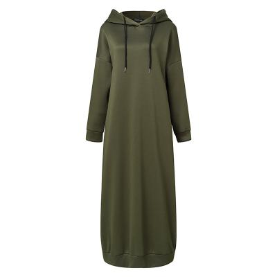 China Stylish Women Dress Hoodies Waterproof Muslim Dress Sweatshirt Sheath Long Hooded Maxi Dress Female Casual Solid Vestidos for sale