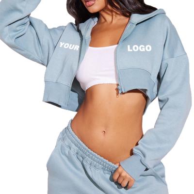 China 2023 2 Piece Women's Custom Spring Streetwear Anti-Wrinkle Workout Set Crop Hoodie Women Top Oversized Organic Cotton Sweatshirt for sale