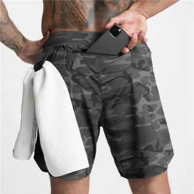 China Breathable Custom Quick Dry Men 2 In 1 Shorts Camouflage Pattern Fitness Training Jogging Short for sale