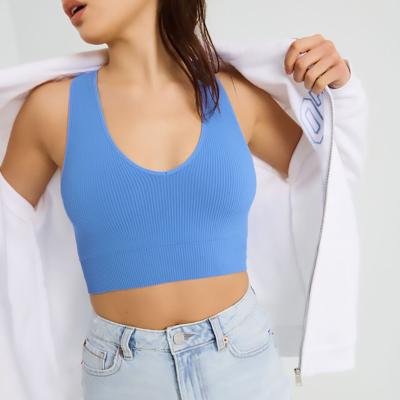 China Multicolor V-Neck Anti-Pilling Yoga Vest Gym Sports Seamless Women's Full Crop Rib-knit Running Fitness Vest Tank Top Female Bareback for sale