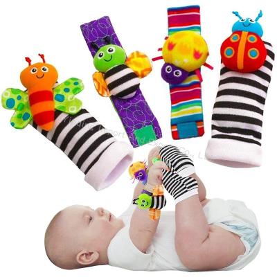 China Breathable Wrist Strap Baby Cartoon Plush Cloth Wrist Bell Hand Rattle Baby Socks Set Newborn for sale