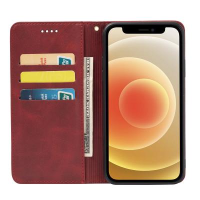 China Anti-drop For Iphone 11 12 pro Samsung A20 Flip Leather Phone Cases Cowhide Leather Solid Color Cell Phone Max Strong Magnetic Case for sale