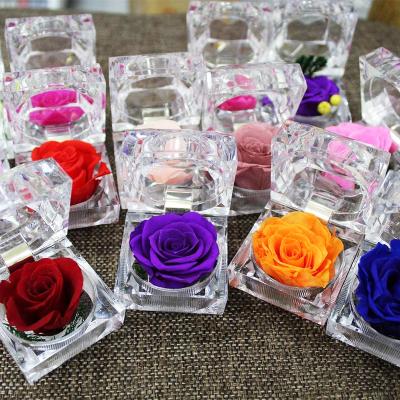 China Preserved Rose Sumerflora Hot Selling Luxury Christmas Valentines Day Gift Box For Her 2021 True Colors Preserved Forever Rose Acrylic Ring Box for sale