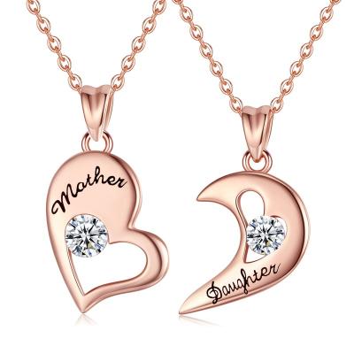 China TRENDY Merryshine Mom and Daughter Two Half Heart Necklace 925 Sterling Silver Plated Rose Gold for sale