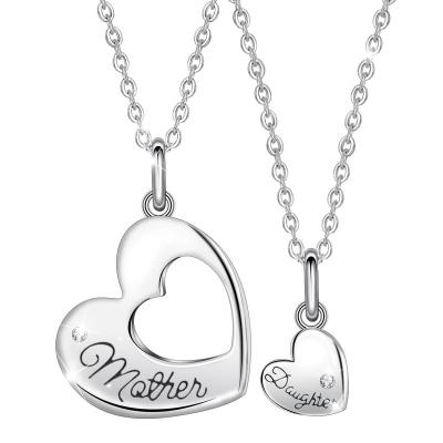 China Fashion Merryshine 925 Sterling Silver Mother and Daughter Double Heart Shape Hollow Necklace for sale