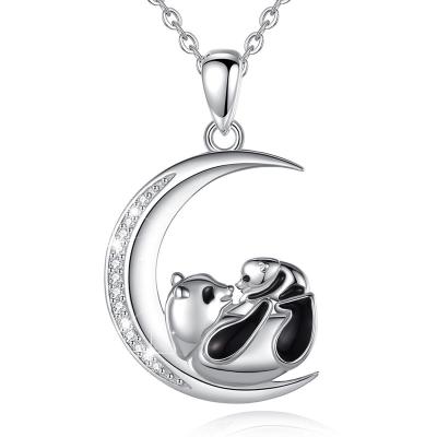 China FASHIONABLE Merryshine 925 Sterling Silver Cute Mother Panda And Baby Panda Necklace For Mother Gift for sale