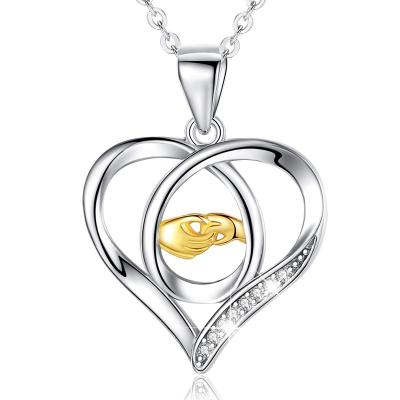 China Handmade Jewelry S925 Sterling Silver Fashion Merryshine Mother and Baby Hand Love Heart Necklace for sale